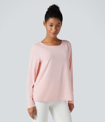 Scoop Neck Long Sleeve Split Relaxed Yoga Sports Top