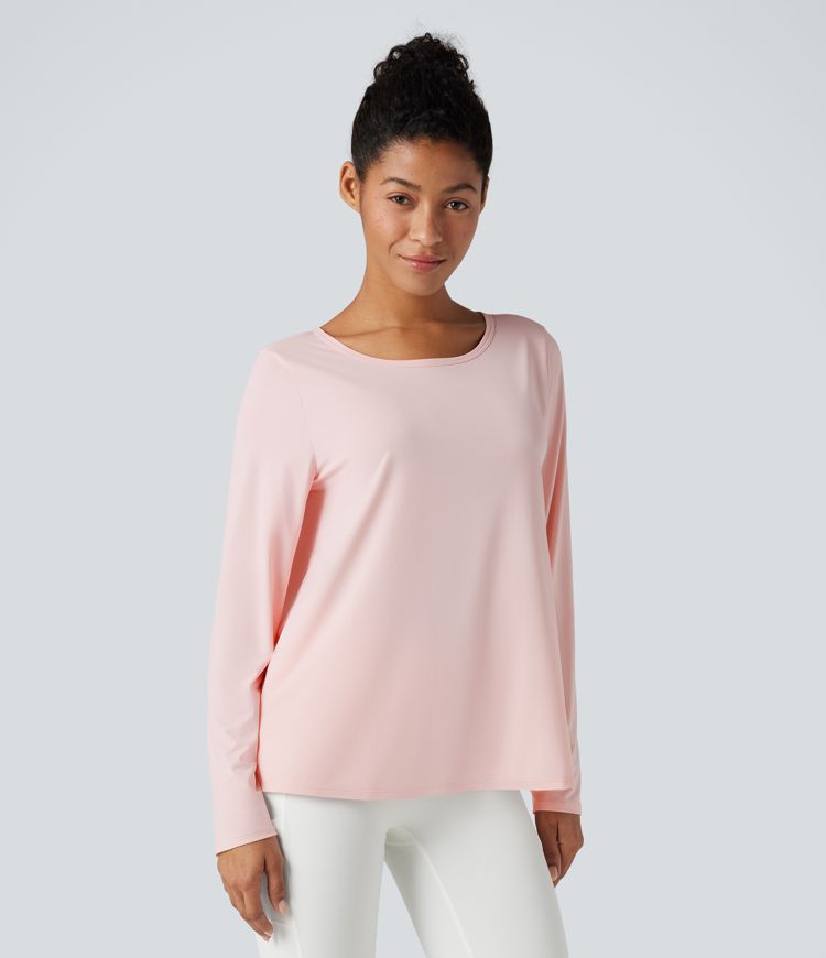Scoop Neck Long Sleeve Split Relaxed Yoga Sports Top