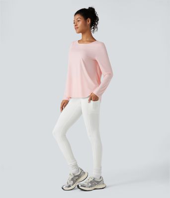 Scoop Neck Long Sleeve Split Relaxed Yoga Sports Top