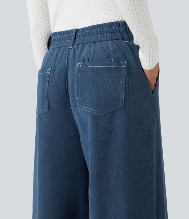 Pantalon baggy taille haute avec poches