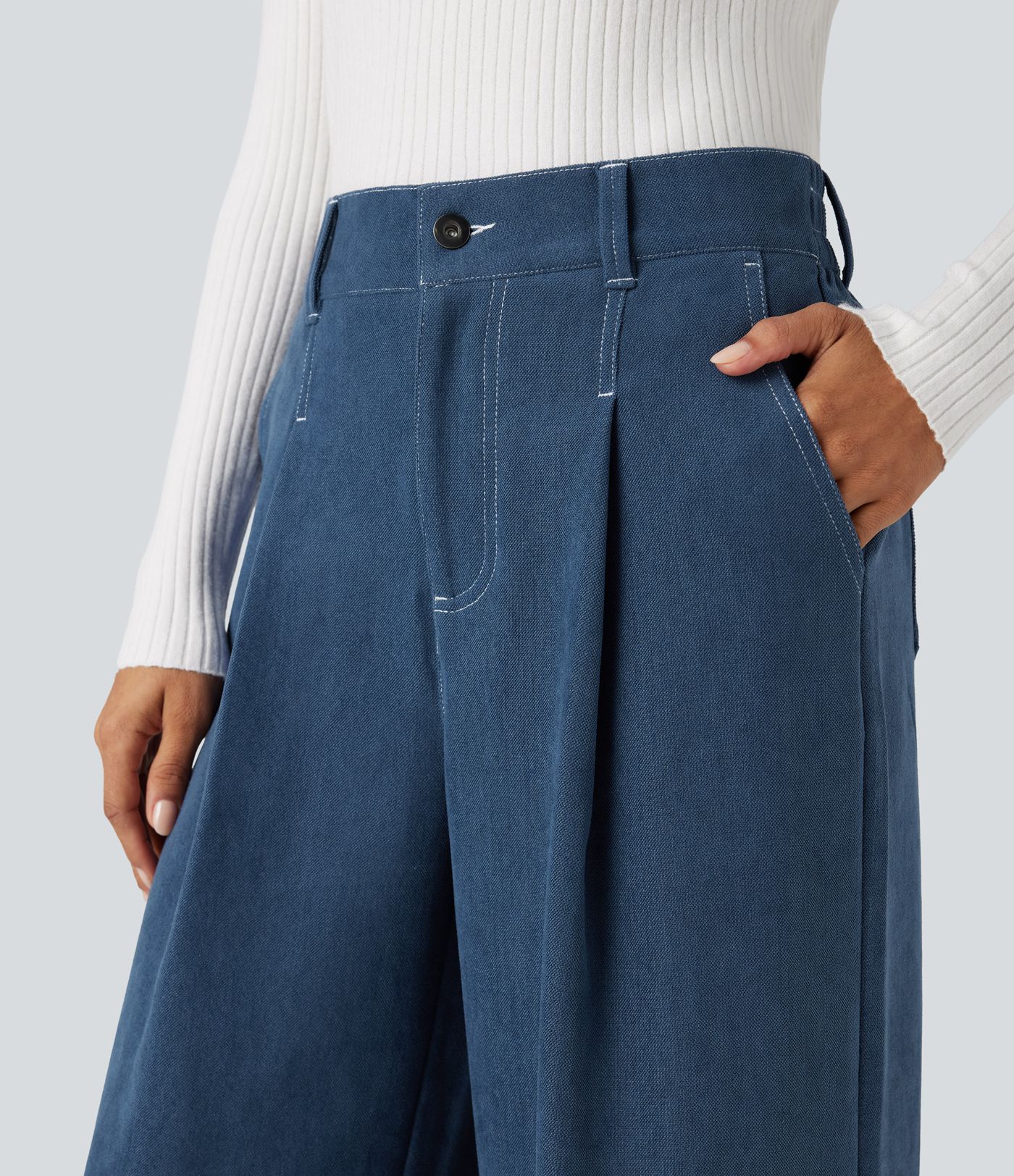 Pantalon baggy taille haute avec poches