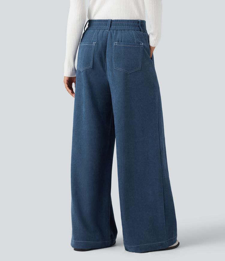 Pantalon baggy taille haute avec poches