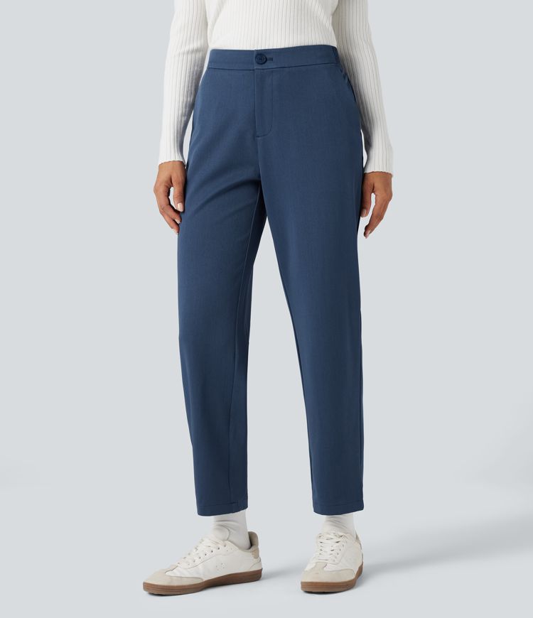 Mid Rise Work 7/8 Tapered Trousers with Pockets