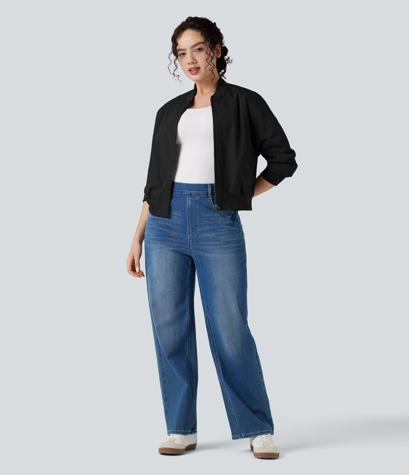 Zipper Fly Relaxed Casual Bomber Jacket with Pockets