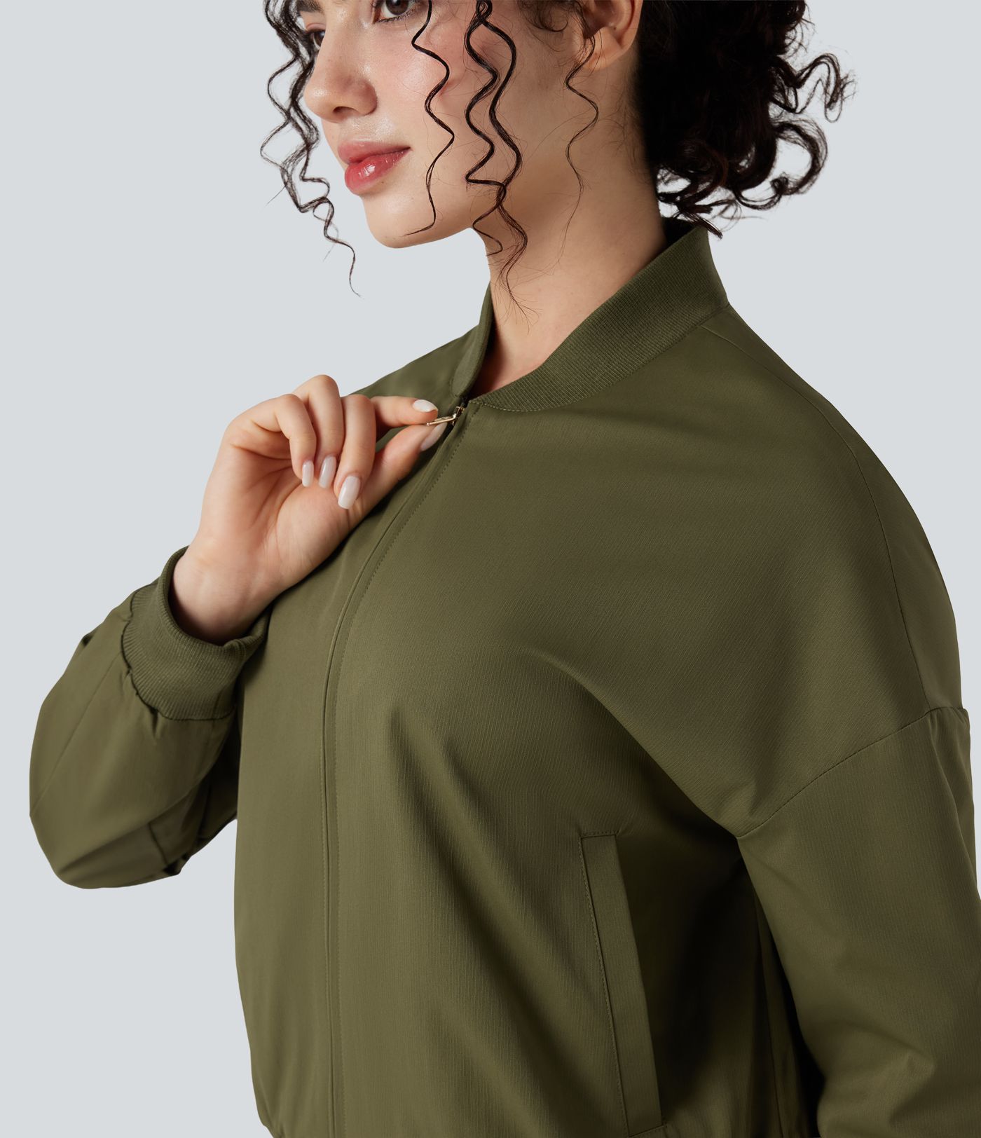 Zipper Fly Relaxed Casual Bomber Jacket with Pockets