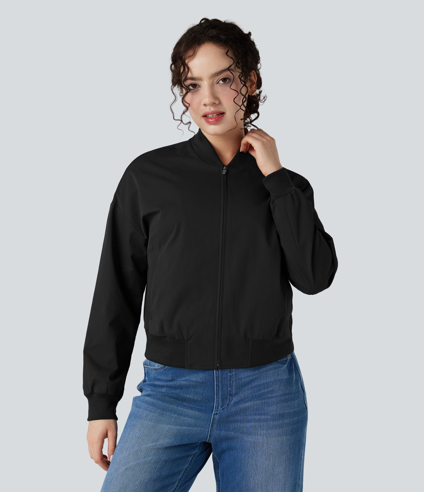 Zipper Fly Relaxed Casual Bomber Jacket with Pockets