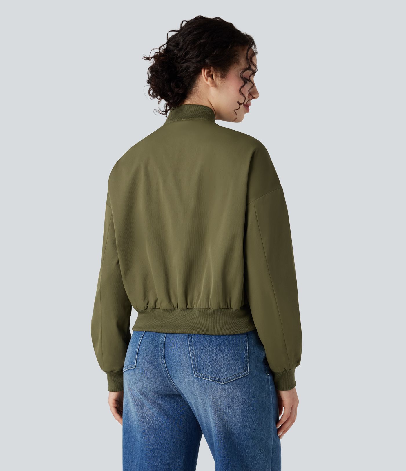 Zipper Fly Relaxed Casual Bomber Jacket with Pockets