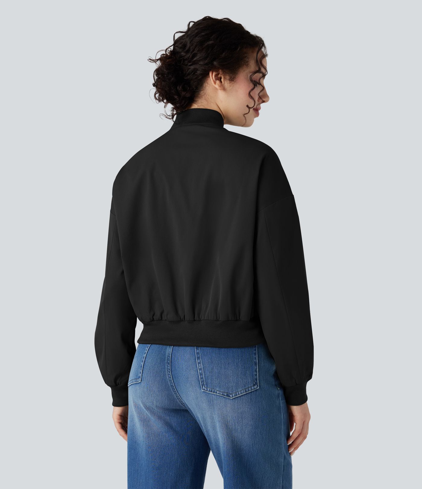 Zipper Fly Relaxed Casual Bomber Jacket with Pockets