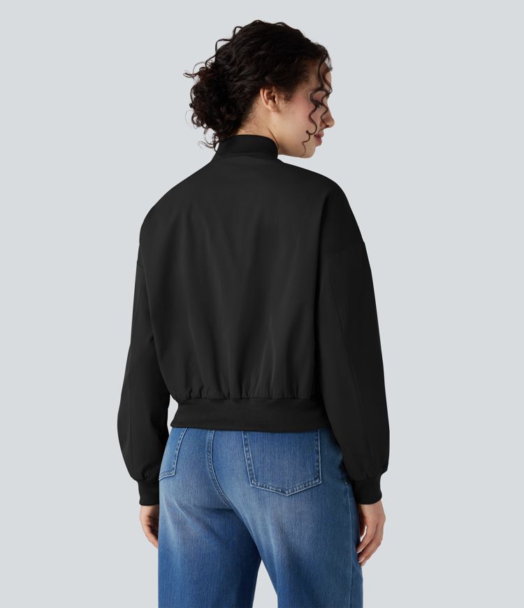 Zipper Fly Relaxed Casual Bomber Jacket with Pockets