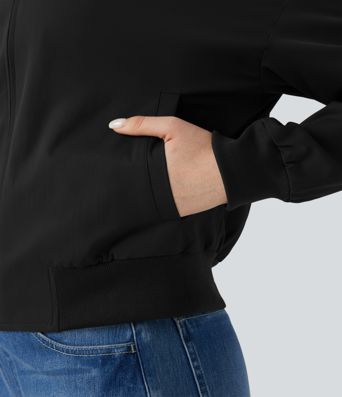 Zipper Fly Relaxed Casual Bomber Jacket with Pockets