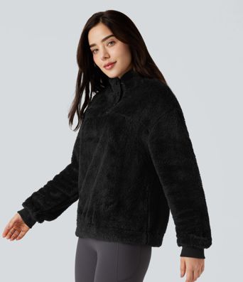 Stand Collar Button Casual Fleece Sweatshirt