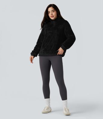 Stand Collar Button Casual Fleece Sweatshirt