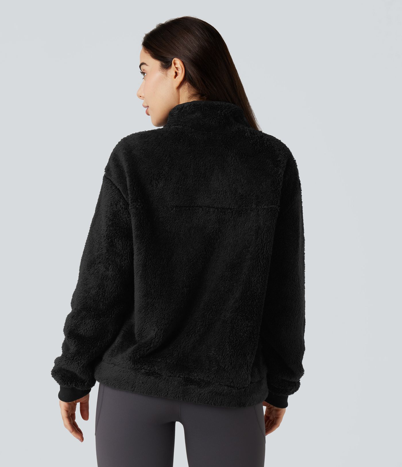 Stand Collar Button Casual Fleece Sweatshirt