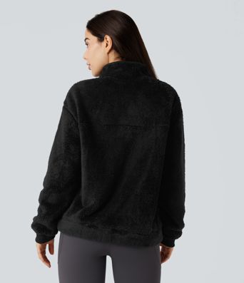 Stand Collar Button Casual Fleece Sweatshirt