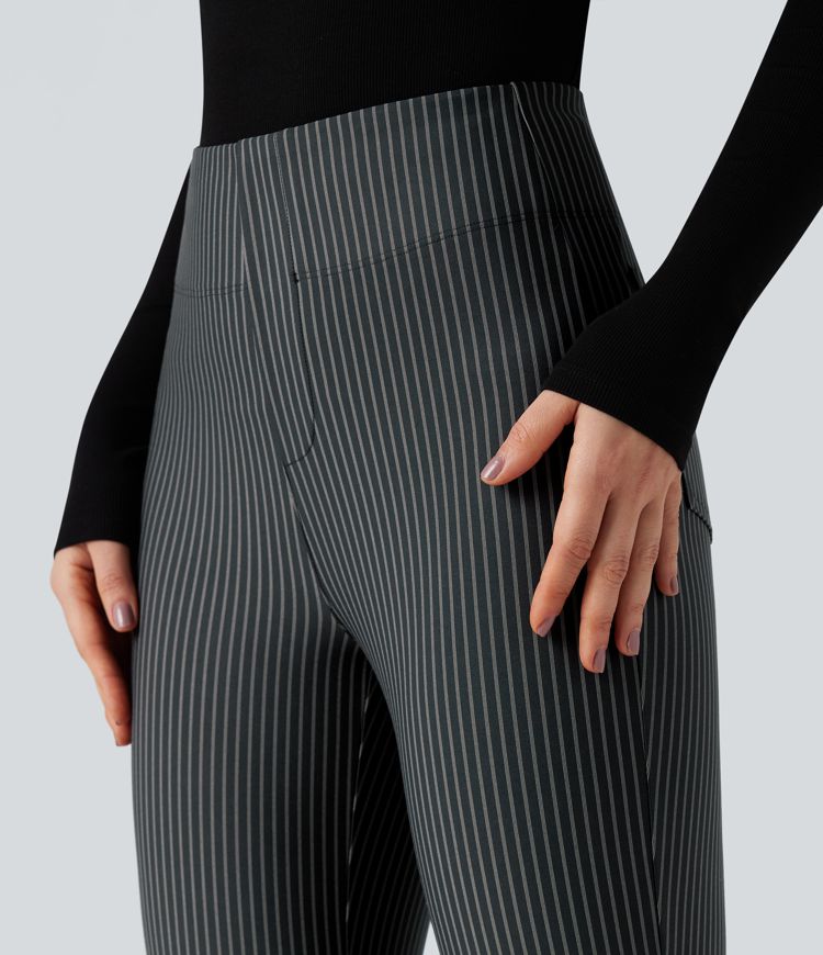 High Waisted Striped Work Flare Pants with Pockets