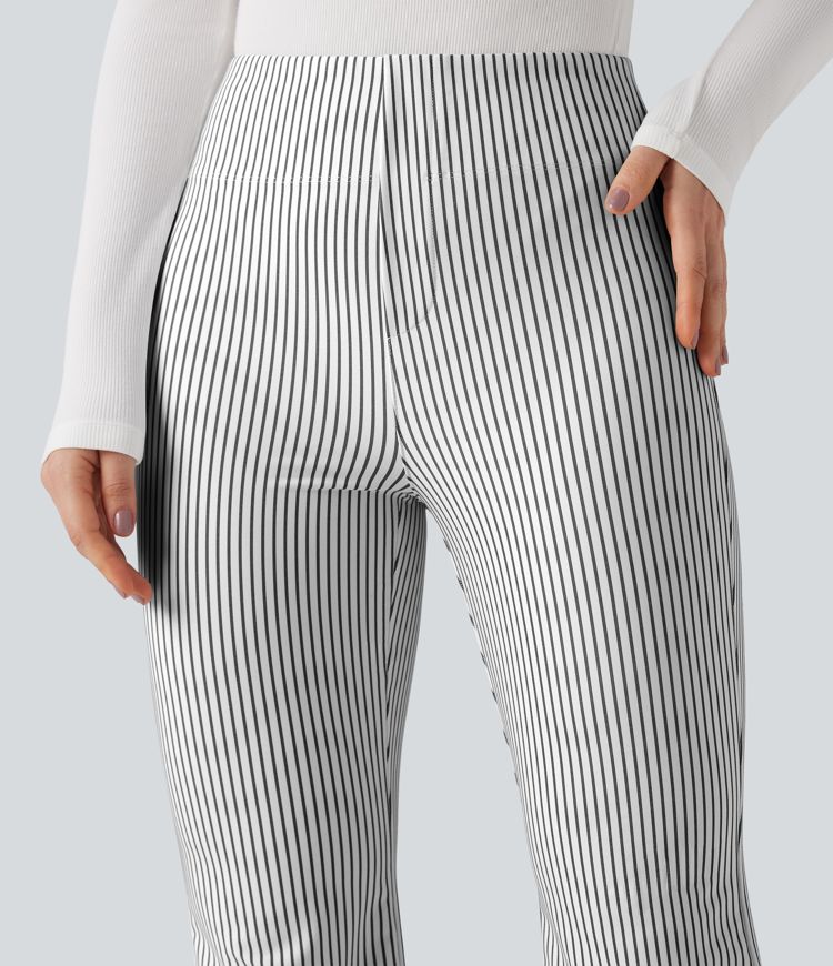 Pantalones acampanados de trabajo de talle alto a rayas con bolsillos