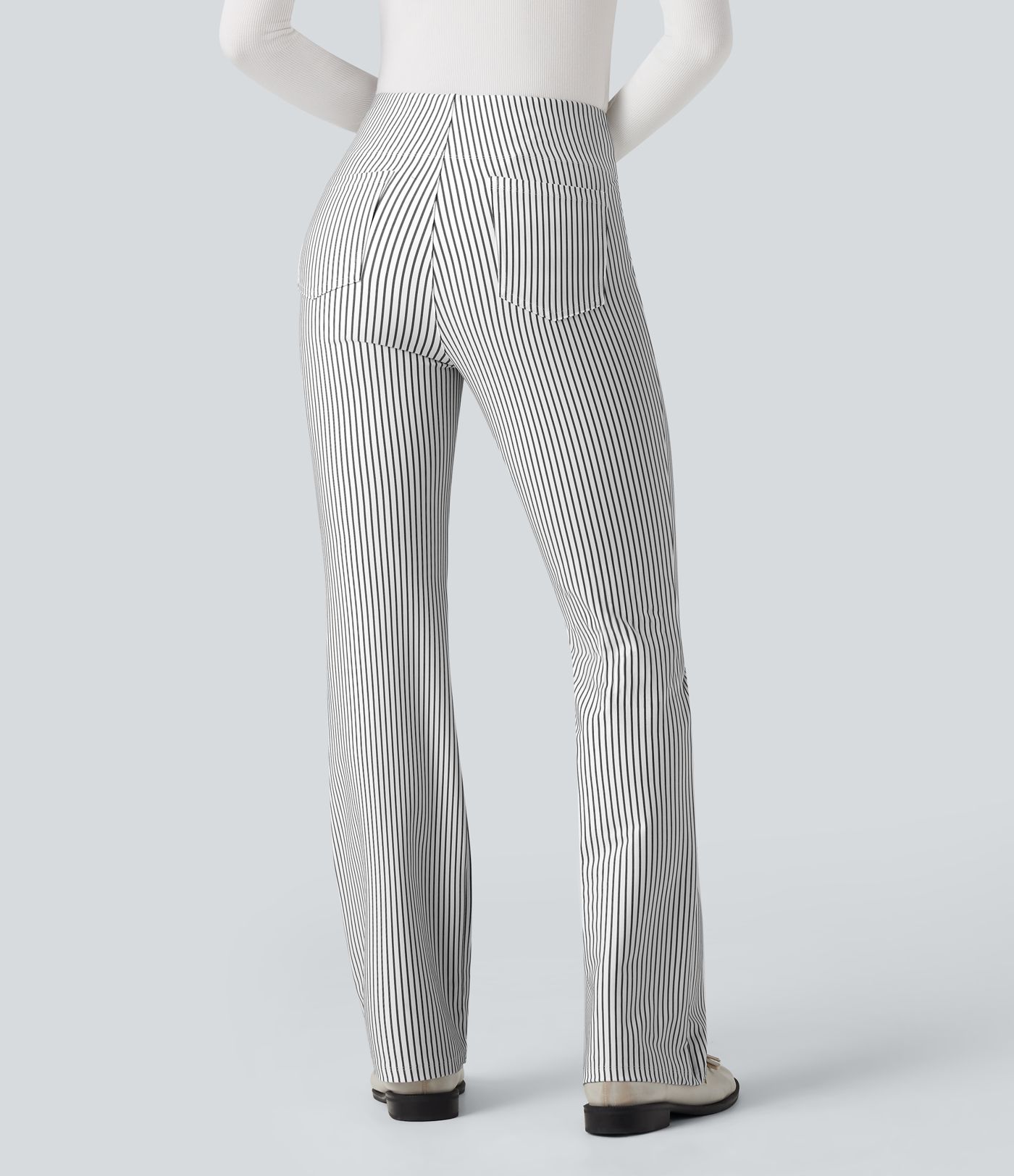 Pantalones acampanados de trabajo de talle alto a rayas con bolsillos