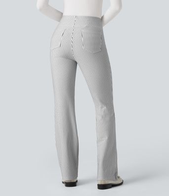 Pantalones acampanados de trabajo de talle alto a rayas con bolsillos