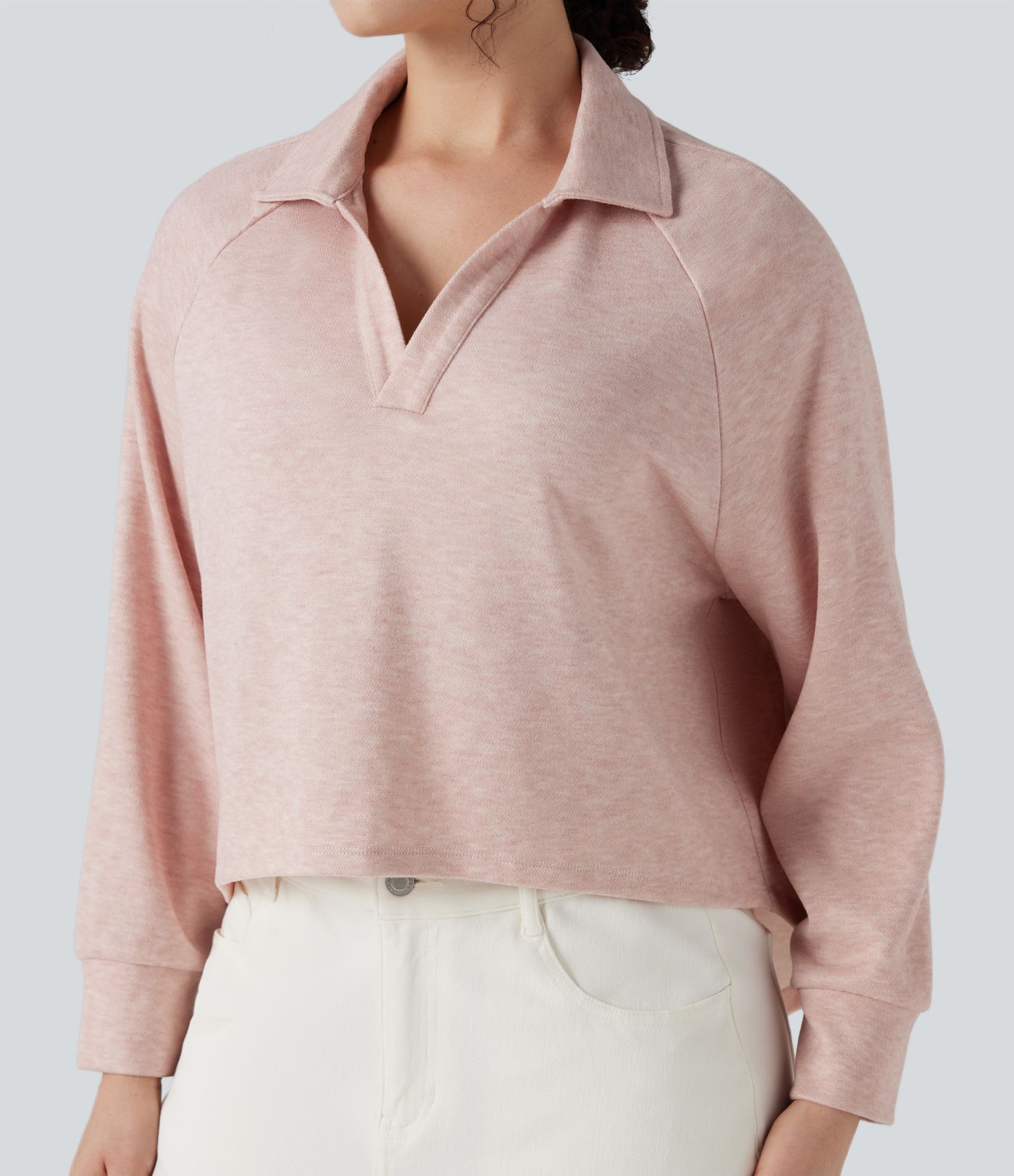 Sweat-shirt col tailleur manches raglan longues ourlet asymétrique coupe décontractée