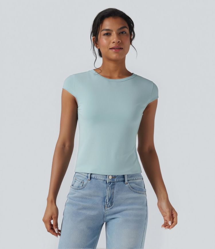 Round Neck Cap Sleeve Casual T-Shirt