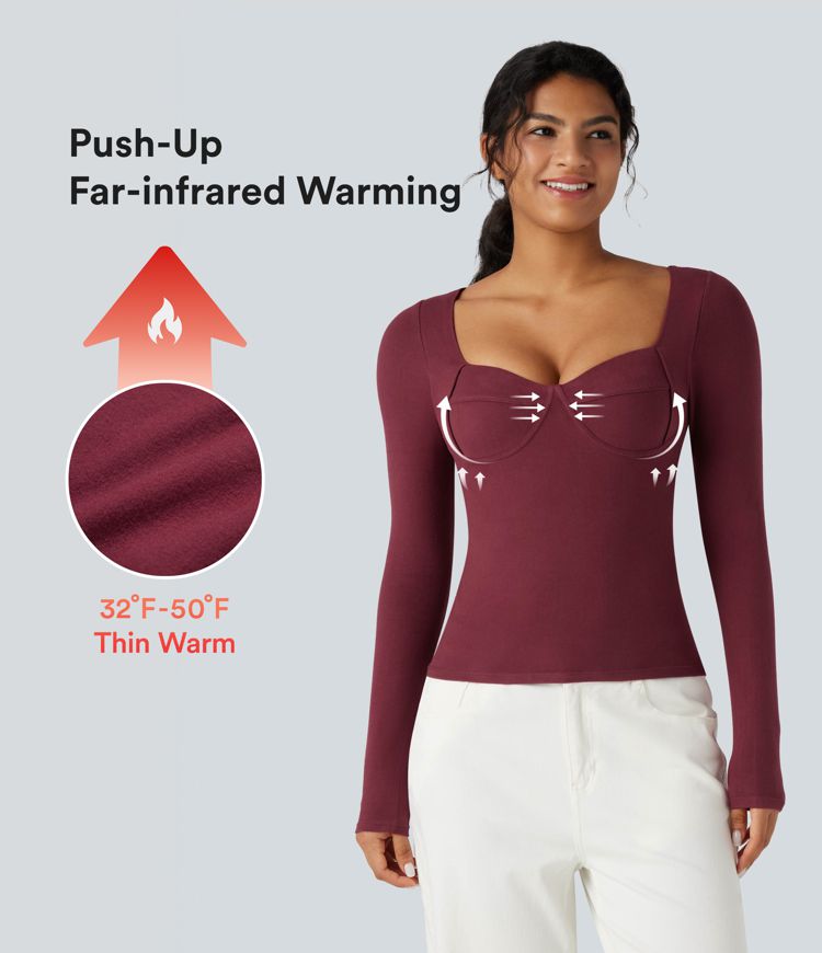 Sweetheart Neck Push-Up Long Sleeve Casual Warming Top