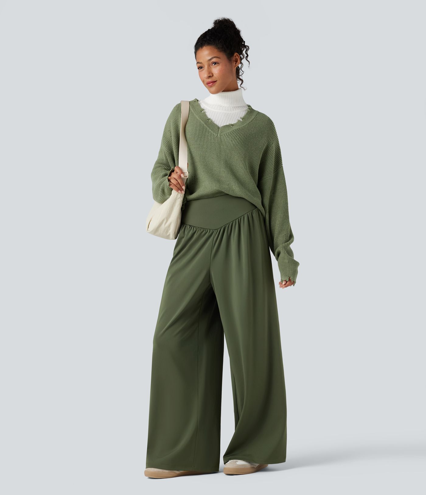 High Waisted Tummy Control Casual Baggy Trousers with Pockets