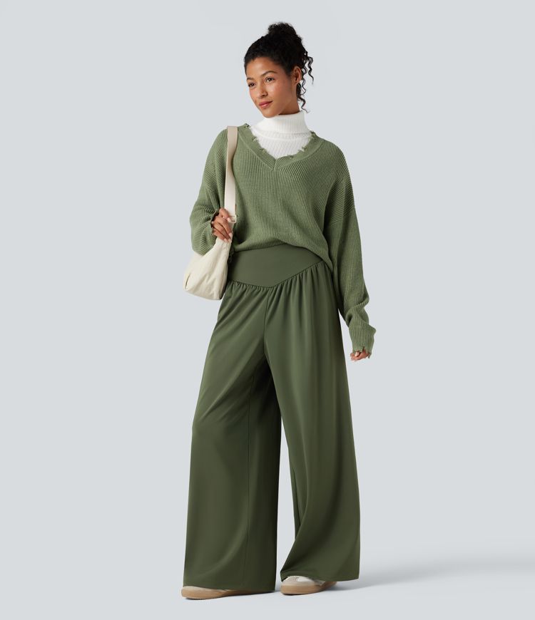 High Waisted Tummy Control Casual Baggy Trousers with Pockets
