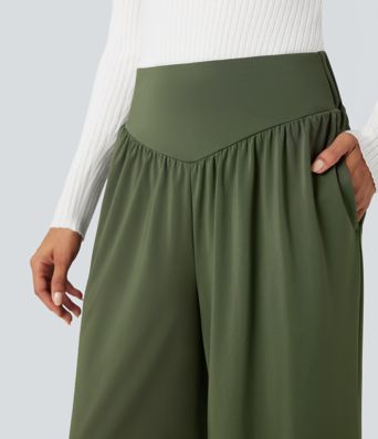 High Waisted Tummy Control Casual Baggy Trousers with Pockets