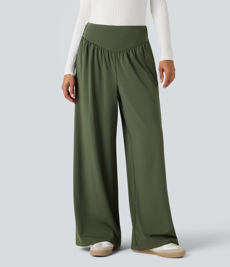High Waisted Tummy Control Casual Baggy Trousers with Pockets