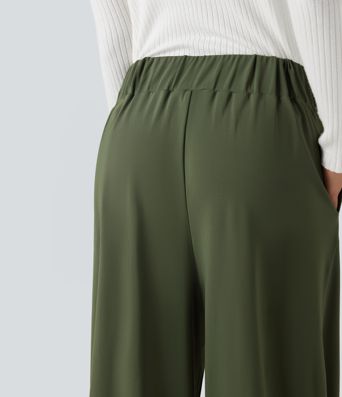 High Waisted Tummy Control Casual Baggy Trousers with Pockets