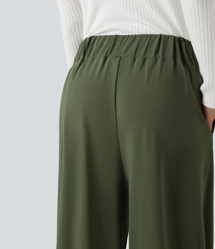 High Waisted Tummy Control Casual Baggy Trousers with Pockets