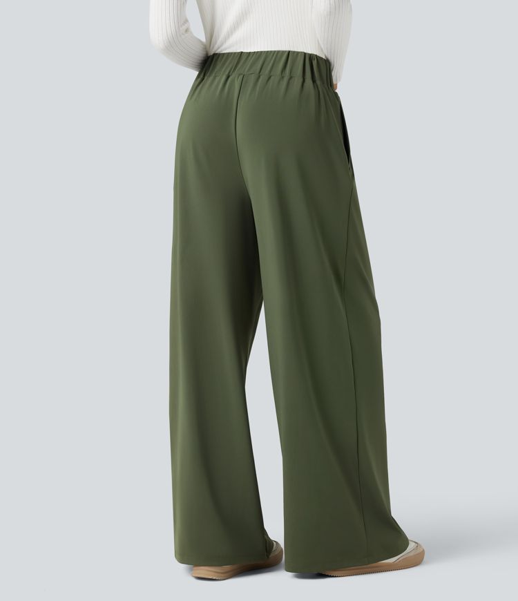 High Waisted Tummy Control Casual Baggy Trousers with Pockets