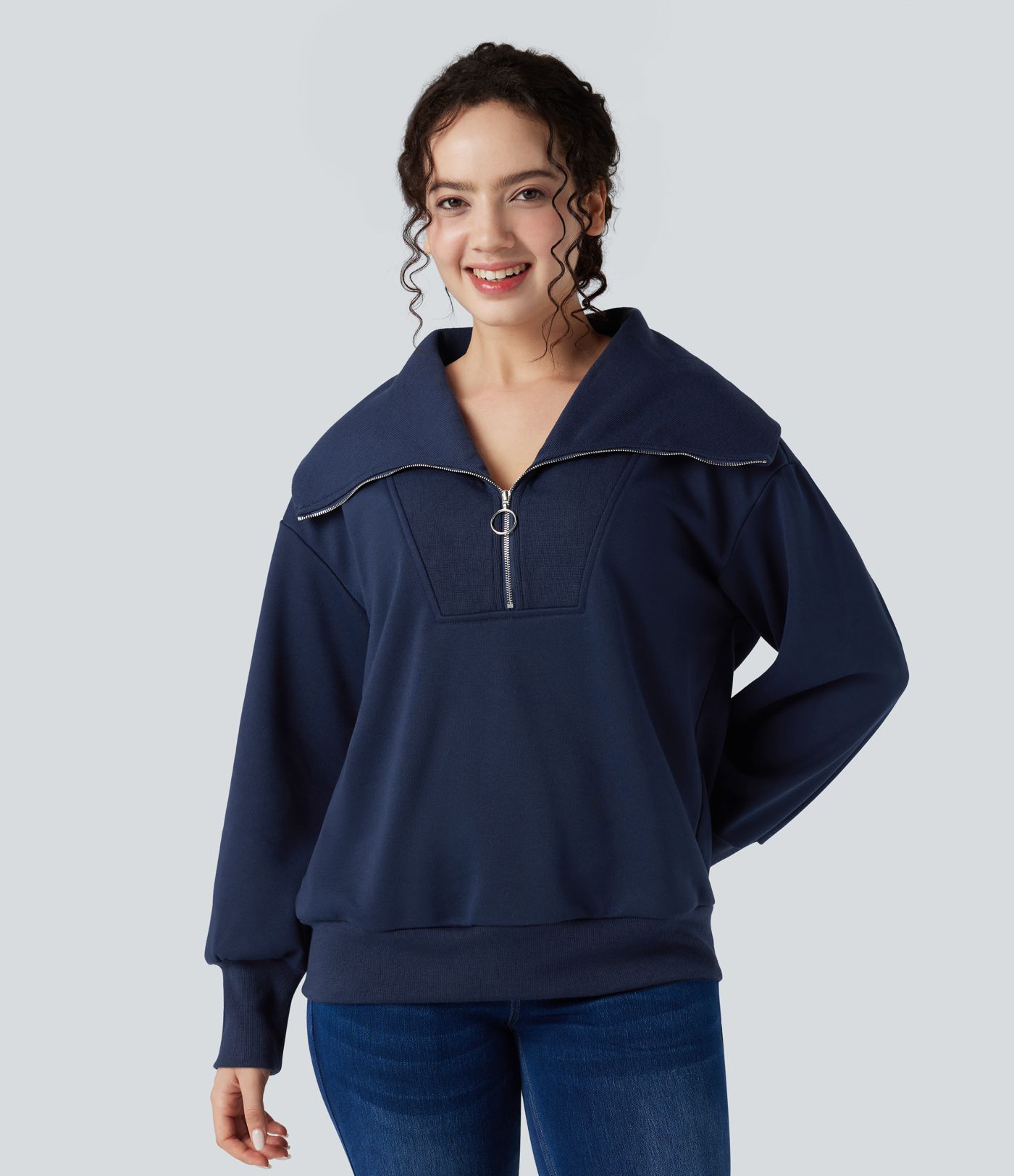 Women's Half Zipper Long Sleeve Relaxed Casual Sweatshirt - Halara