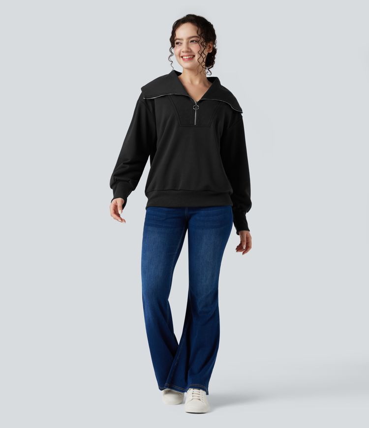 Sweat décontracté ample demi-zip à manches longues