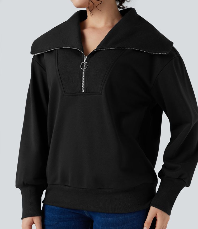 Sweat décontracté ample demi-zip à manches longues