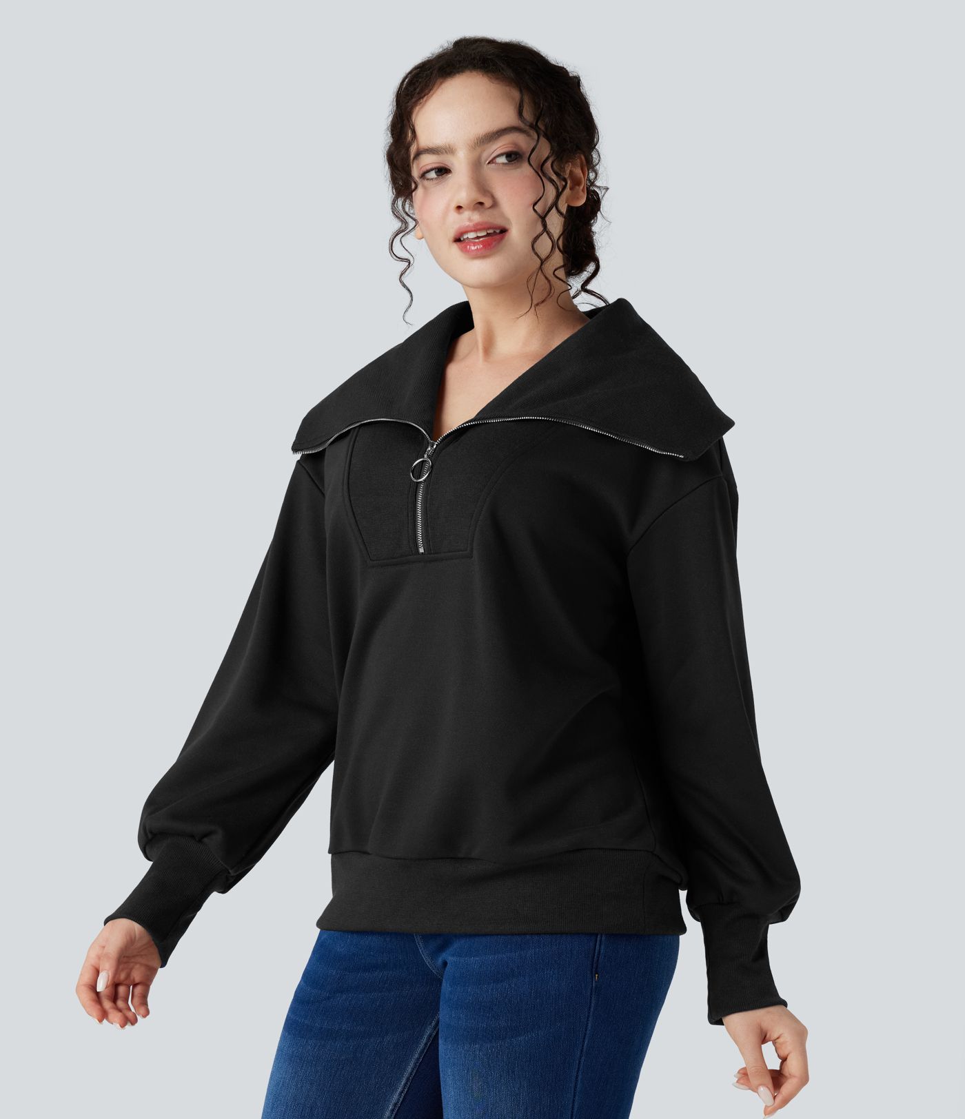 Half Zipper Long Sleeve Relaxed Casual Sweatshirt