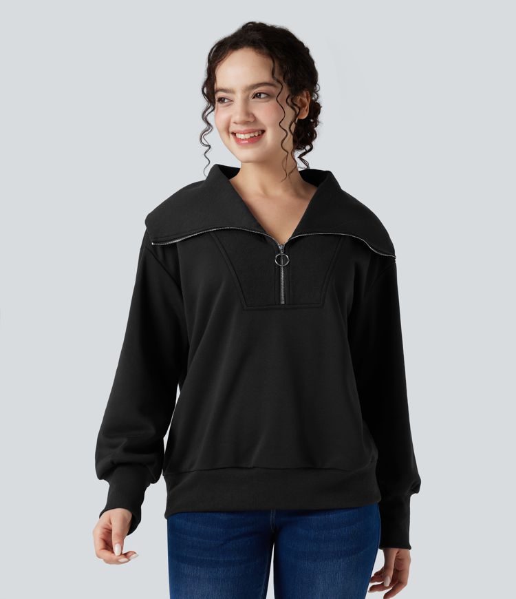 Sweat décontracté ample demi-zip à manches longues