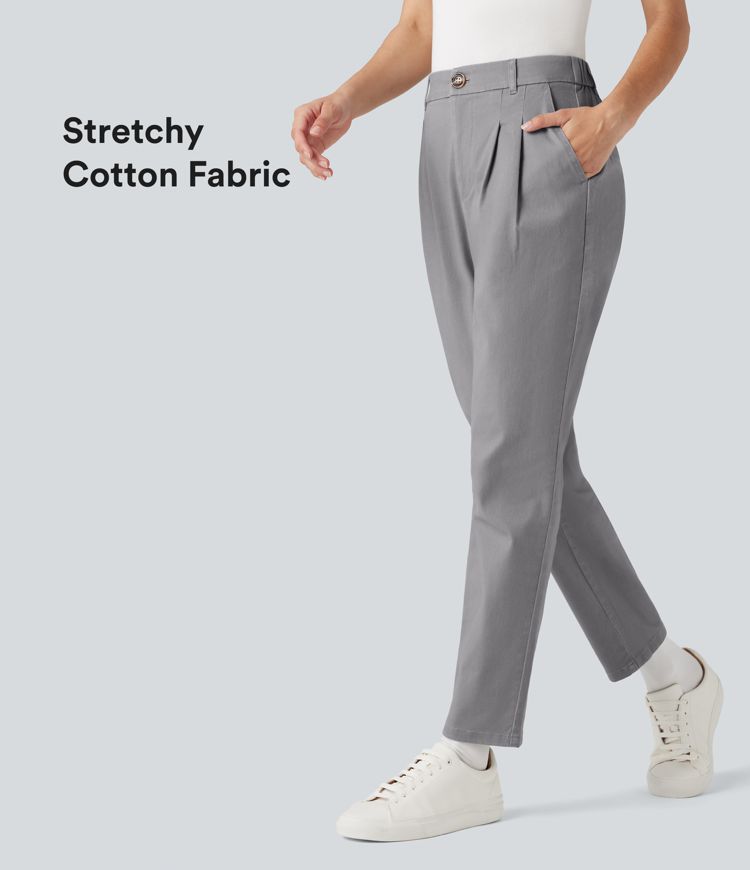 High Waisted Slim Casual Cotton Pants with Pockets