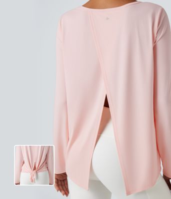 Scoop Neck Long Sleeve Split Relaxed Yoga Sports Top