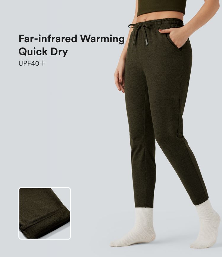 Mid Rise Drawstring Quick Dry Lounge Heathered Pants with Pockets-UPF40+ Mid Rise Drawstring Quick Dry Lounge Heathered Pants with Pockets-UPF40+