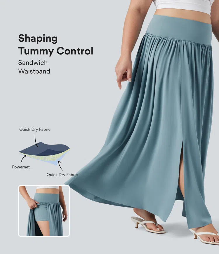 Stone Blue Breezeful™ - Fließender 2-in-1 Maxirock mit hohem Bund und Bauchkontrolle - Plus-Size, schnelltrocknend / 1