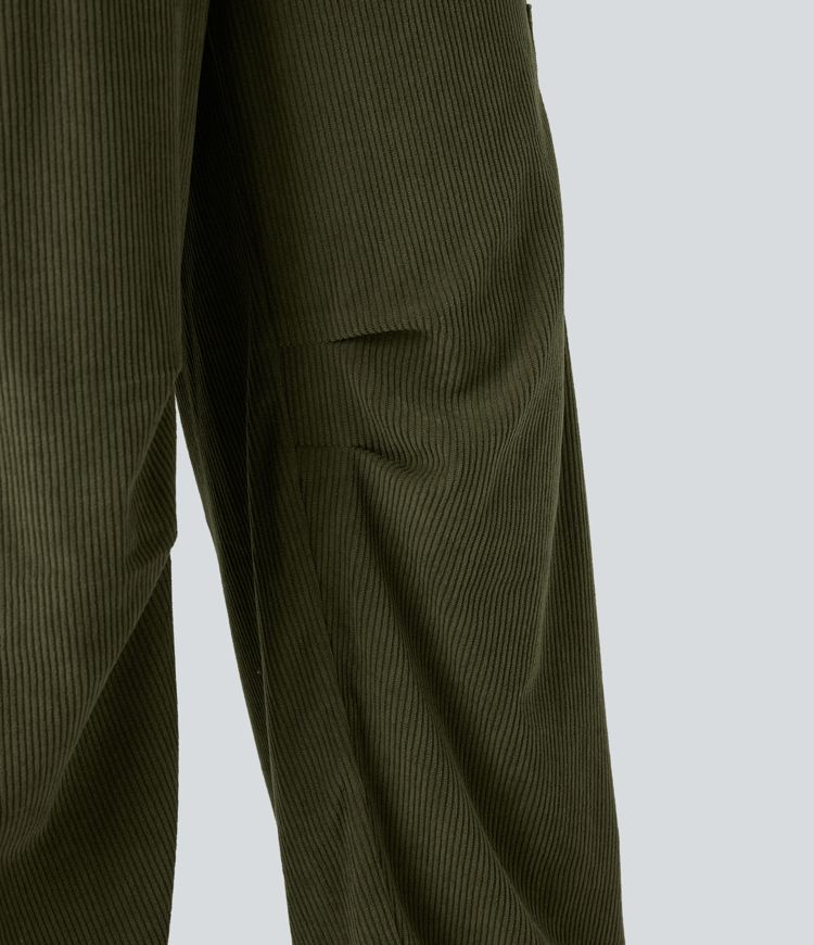 High Waisted Straight Leg Corduroy Casual Pants with Pockets