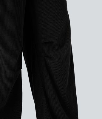 Pantalones casual de pana de talle alto y pierna recta con bolsillos