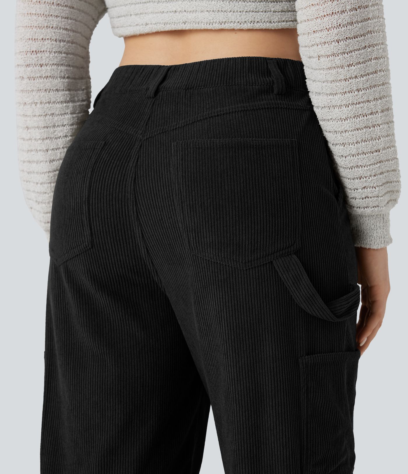 Pantalones casual de pana de talle alto y pierna recta con bolsillos