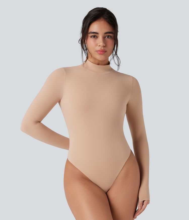 High Stretch Skin Friendly Mock-neck Long Sleeve Skinny Casual Bodysuit