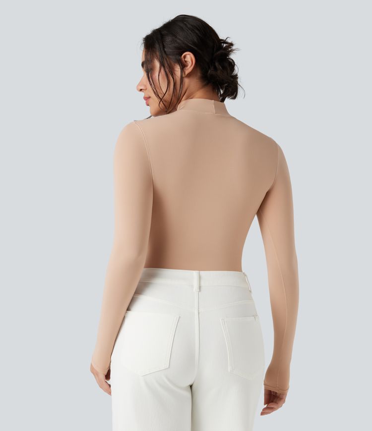 High Stretch Skin Friendly Mock-neck Long Sleeve Skinny Casual Bodysuit