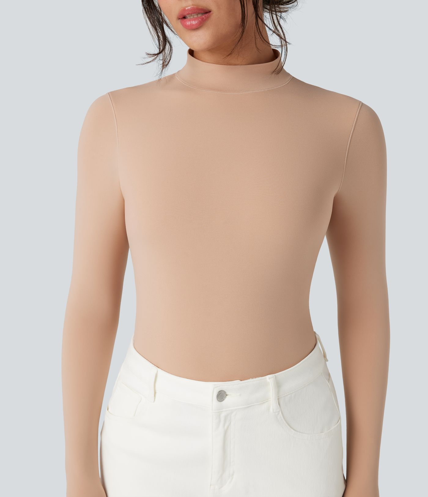 High Stretch Skin Friendly Mock-neck Long Sleeve Skinny Casual Bodysuit