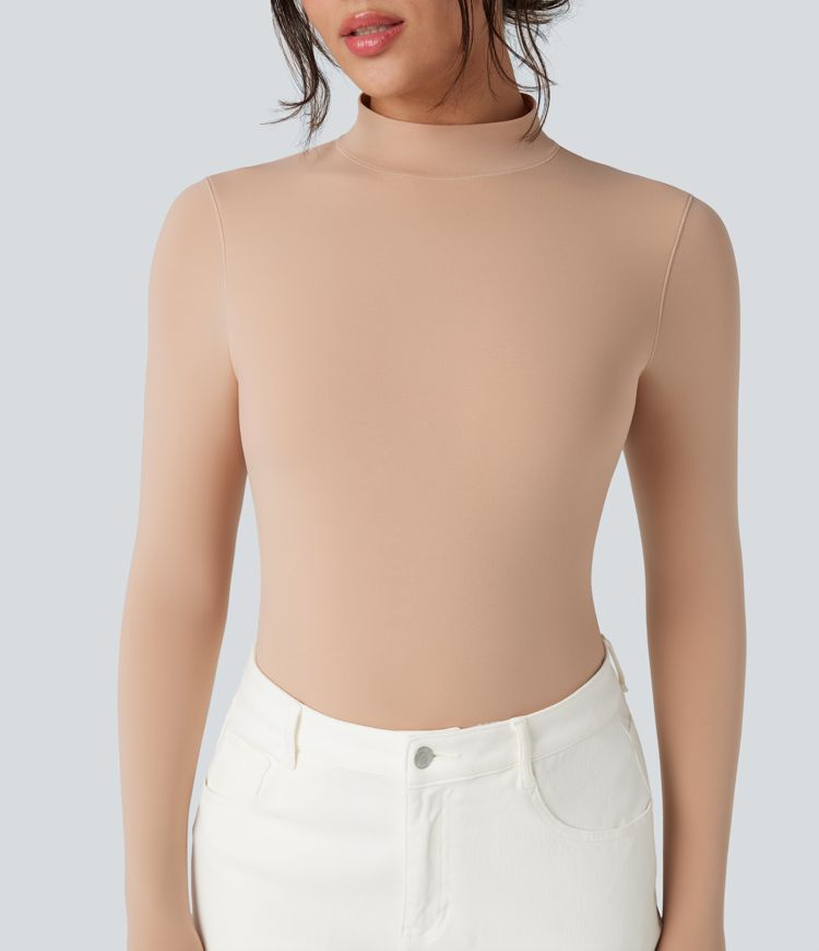 High Stretch Skin Friendly Mock-neck Long Sleeve Skinny Casual Bodysuit