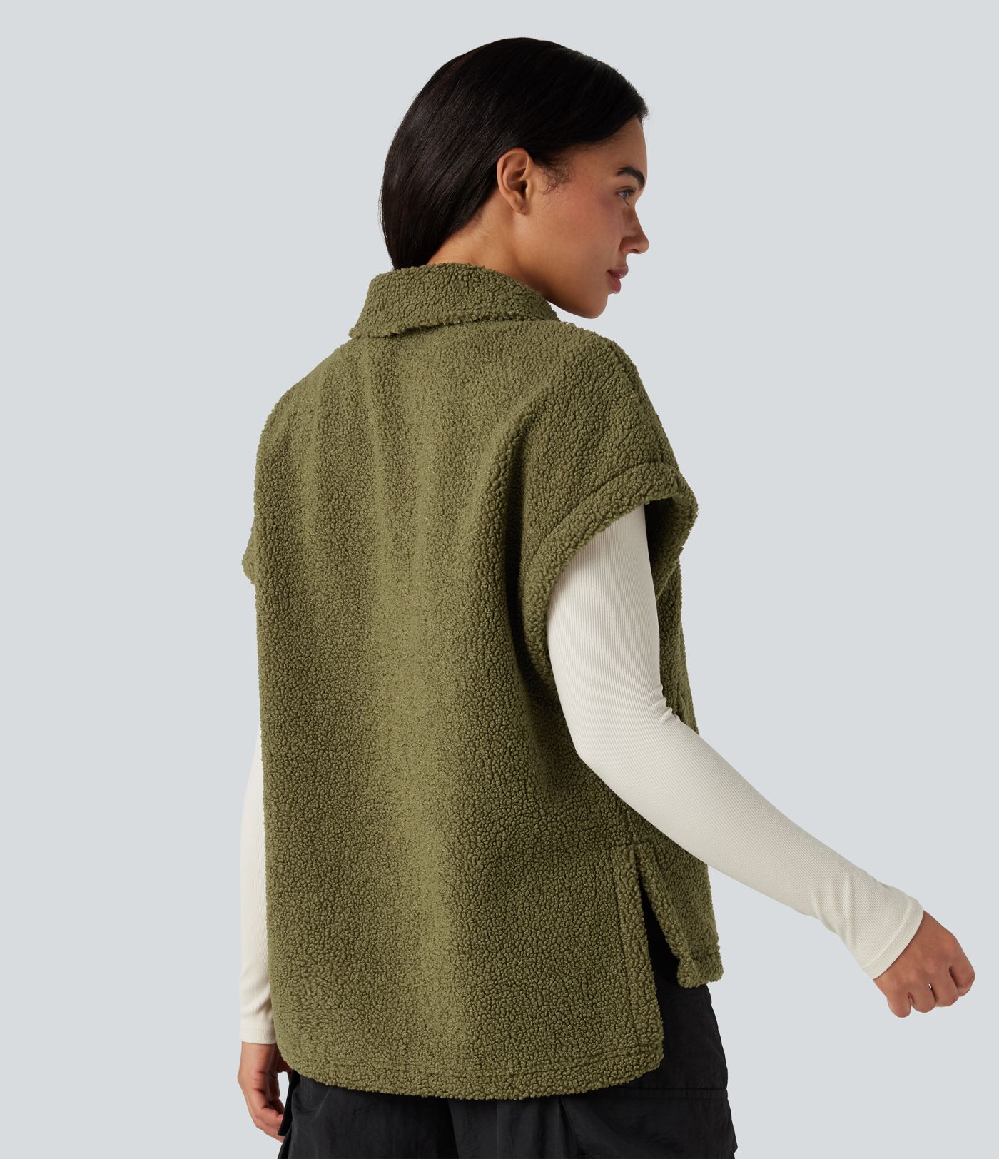 Gilet sherpa randonnée color block col montant manches courtes avec poches