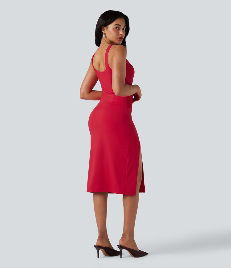 SoftlyZero™ Airy Square Neck Sleeveless Cut-out Split Bodycon Midi Party Dress-UPF50+